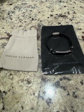 David Yurman Men's Exotic Stone Leather Bracelet Onyx